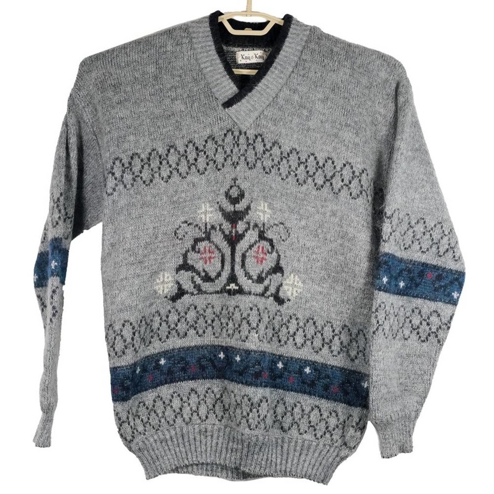 Vintage Wool-Angora Thick Nordic Style Shawl Collar Sweater European Size 42